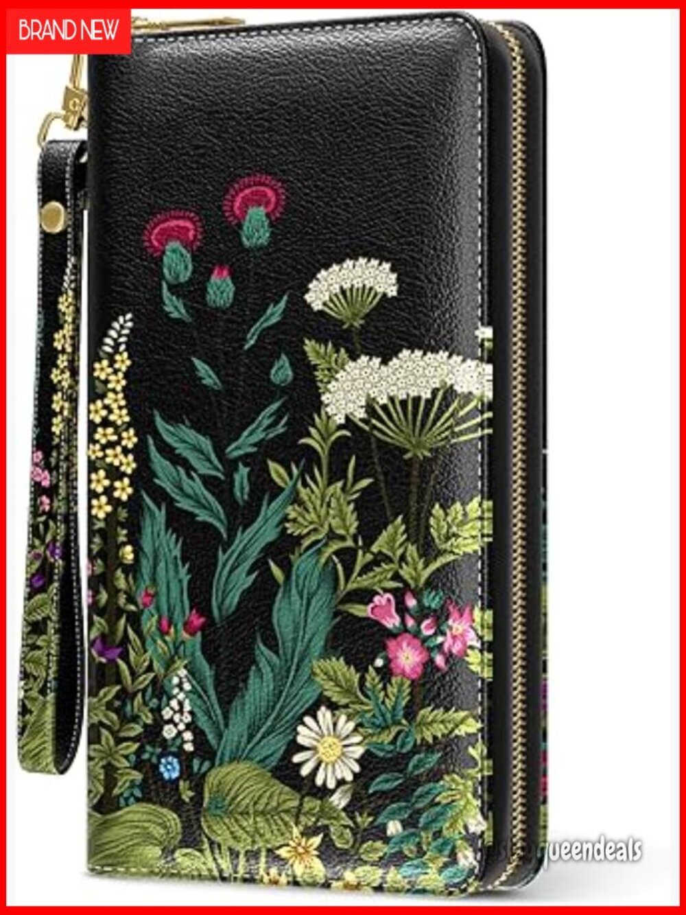 Large RFID Wristlet Wallet with Phone Holder, 8 Card Slots, Zipper Closure